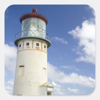 Kilauea Lighthouse Square Sticker by tothebeach at Zazzle