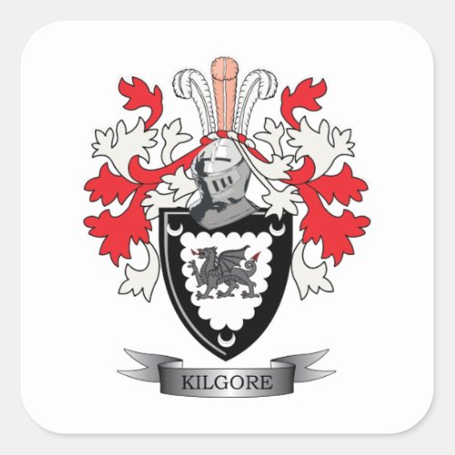 Kilgore Family Crest Coat of Arms Square Sticker
