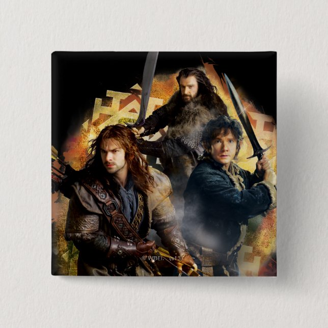 Kili, BILBO BAGGINS™, & THORIN OAKENSHIELD™ Art Pinback Button (Front)