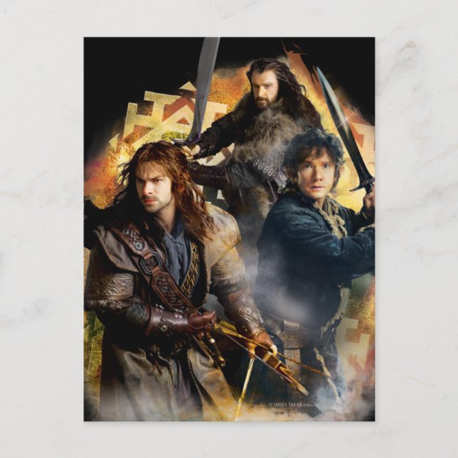 Kili, BILBO BAGGINS™, & THORIN OAKENSHIELD™ Art Postcard (Front)