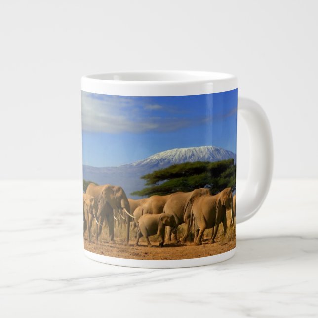 Kilimanjaro And Elephants Large Coffee Mug (Front Right)