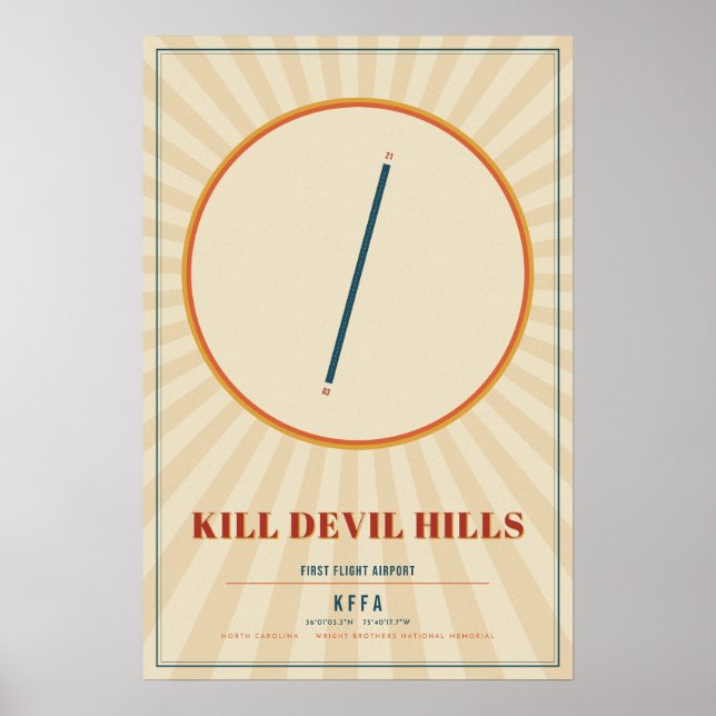 Kill Devil Hills FFA Runway Map Poster | Retro (Front)