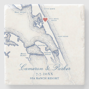 Kill Devil Hills Map OBX Navy Blue Wedding Favor Stone Coaster