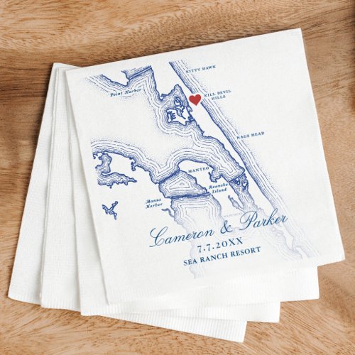 Kill Devil Hills Map OBX Navy Blue Wedding Napkins