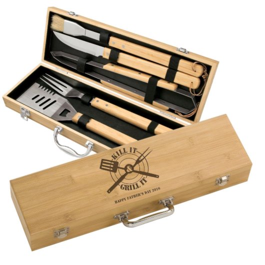 "Kill It & Grill It" Personalized Bamboo BBQ Set (Front)