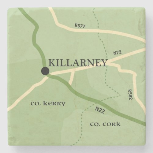 Killarney County Kerry Ireland Road Map Stone Coaster