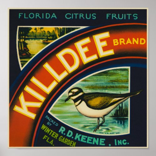 Killdee Oranges packing label Poster