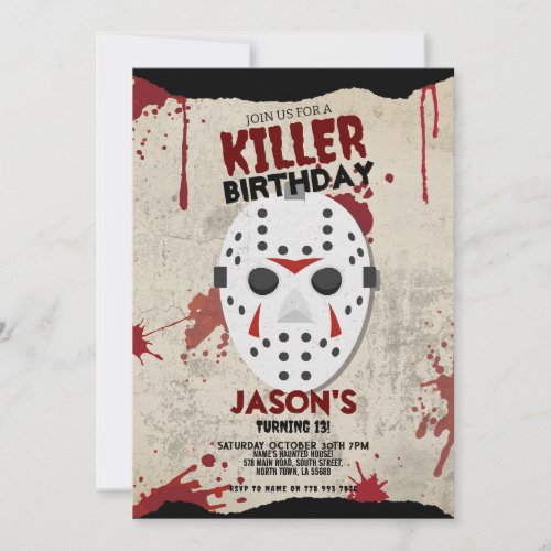 Killer Birthday Halloween Hockey Mask Fancy Dress Invitation