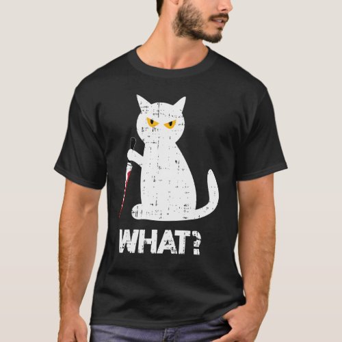 Killer Cat Bloody Knife Costume Funny Animal Hallo T_Shirt