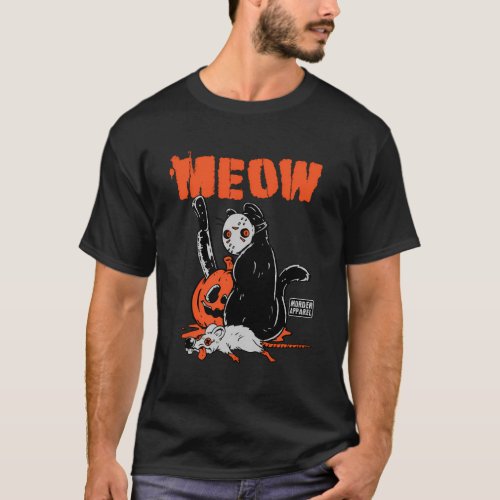 Killer Cat Halloween Pumpkin T_Shirt
