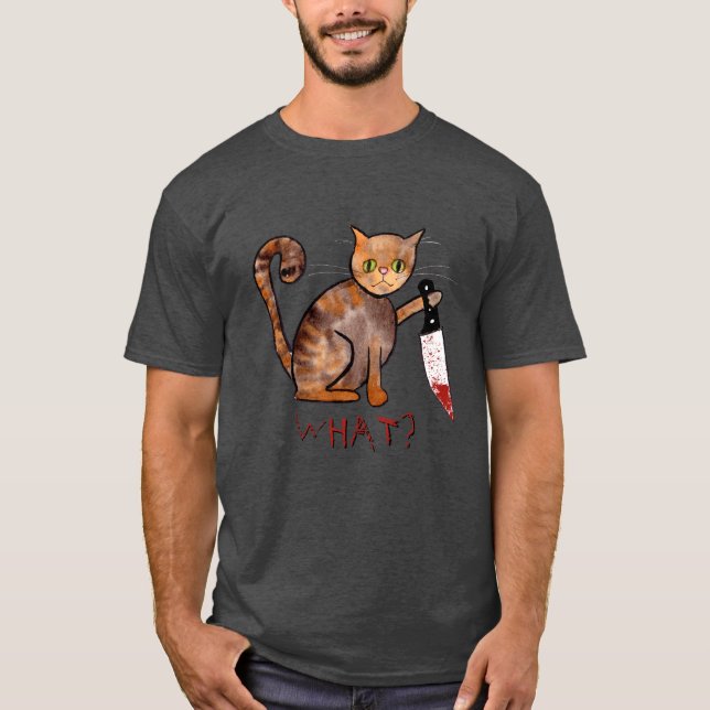 Killer Cat, Hand Painted, Cat Owner Humor  T-Shirt (Front)