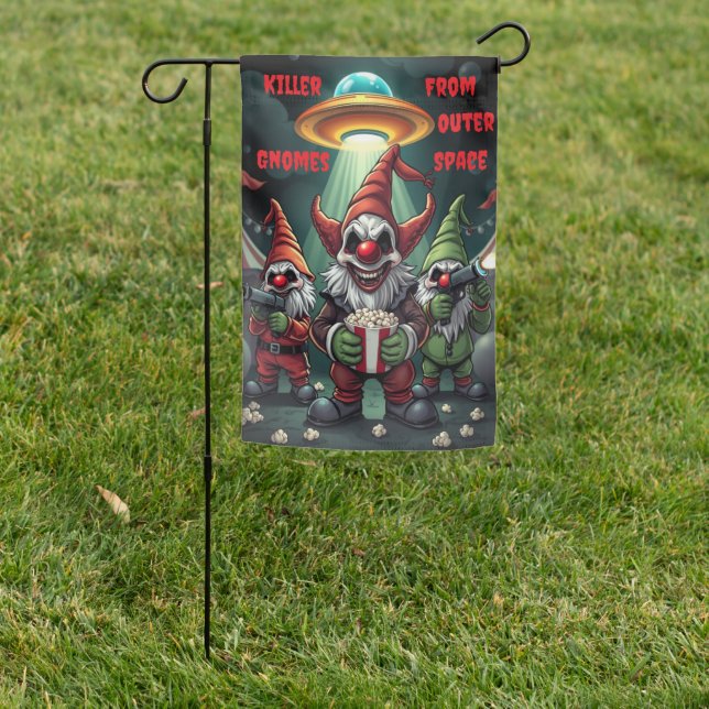 Killer Gnomes From Outer Space Garden Flag (In SItu)