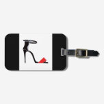 Killer heel on black luggage tag