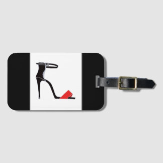 Killer heel on black luggage tag