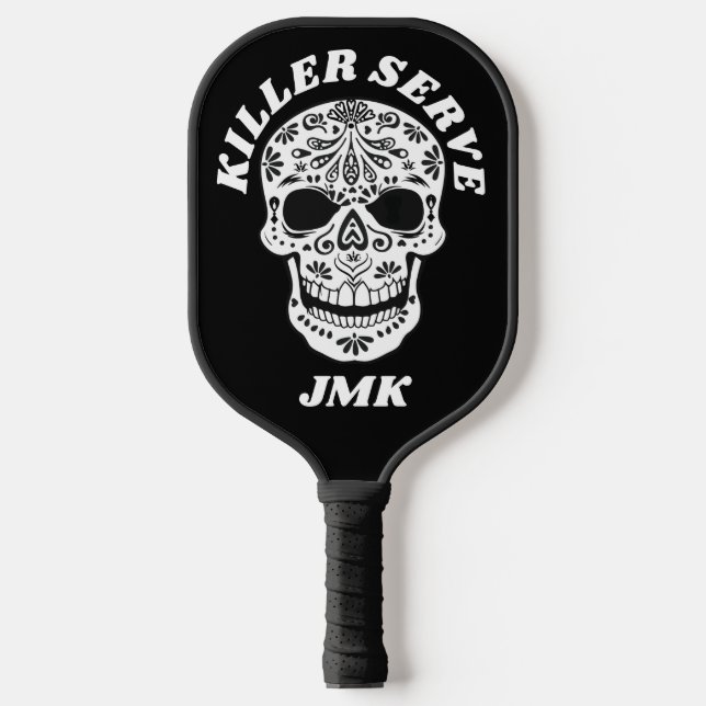 Killer Serve Sugar Skull Monogrammed Pickleball Paddle (Front)