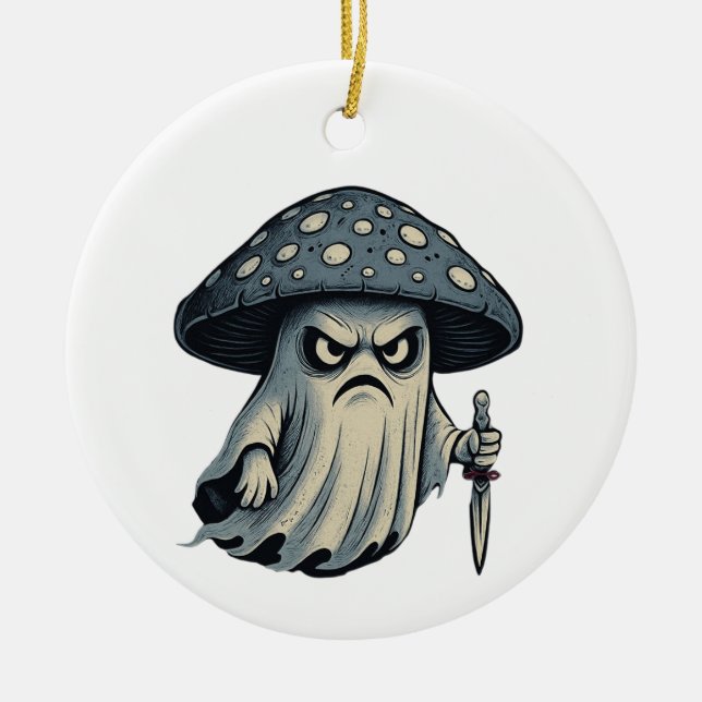 Killer 'Shroom – Spooky Ghost with Knife  Ceramic Ornament (Front)