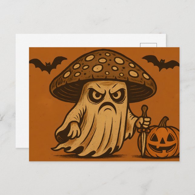 Killer Shroom-Spooky Ghost with Knife Holiday Postcard (Front/Back)