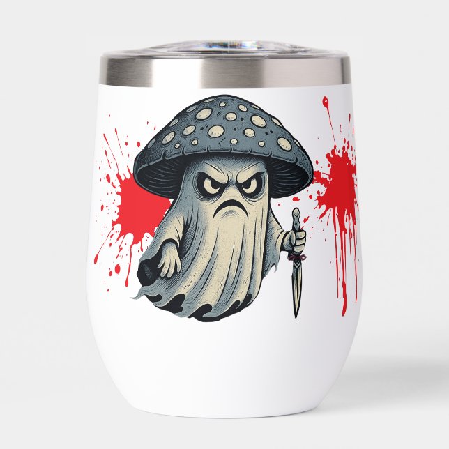 Killer Shroom-Spooky Ghost with Knife  Thermal Wine Tumbler (Front)