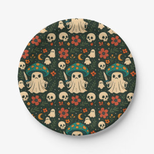 Killer Shrooms-Skull & Flowers Pattern Paper Plates