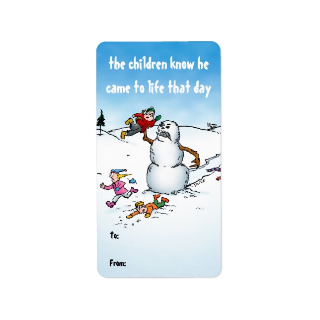 Killer Snowman Funny Cartoon Gift Labels (Front)
