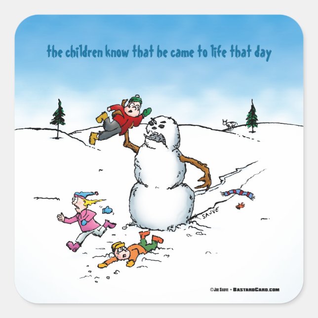 Killer Snowman Funny Cartoon Square Sticker (Front)