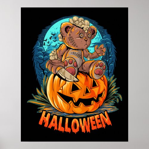 Killer Teddy Bear Halloween Jack_o_lantern Poster