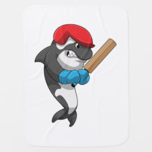 Killer whale at Cricket with Cricket bat Baby Blanket