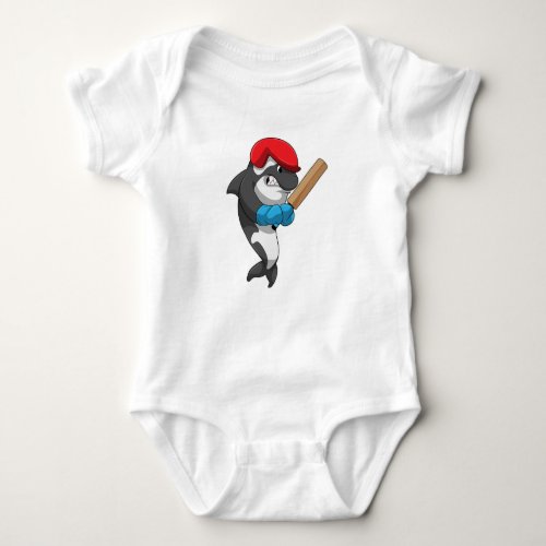 Killer whale at Cricket with Cricket bat Baby Bodysuit
