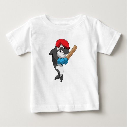 Killer whale at Cricket with Cricket bat Baby T_Shirt