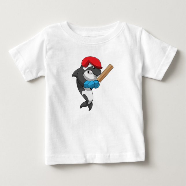 Killer whale at Cricket with Cricket bat Baby T-Shirt (Front)