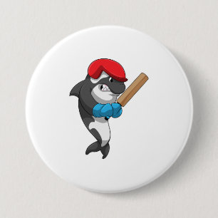 Killer whale at Cricket with Cricket bat Button