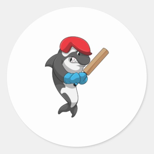 Killer whale at Cricket with Cricket bat Classic Round Sticker