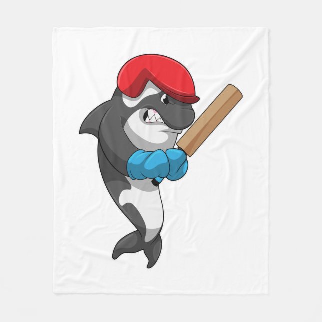 Killer whale at Cricket with Cricket bat Fleece Blanket (Front)
