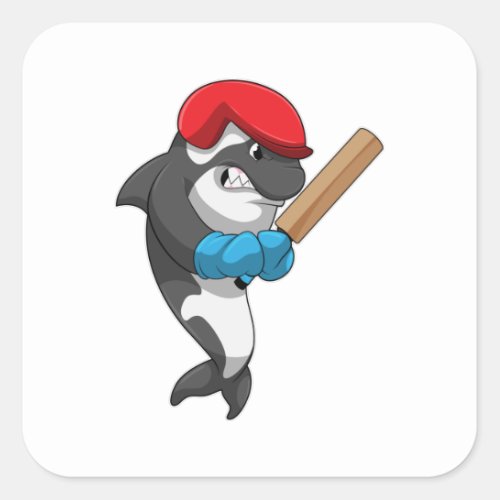 Killer whale at Cricket with Cricket bat Square Sticker