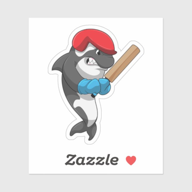 Killer whale at Cricket with Cricket bat Sticker (Sheet)