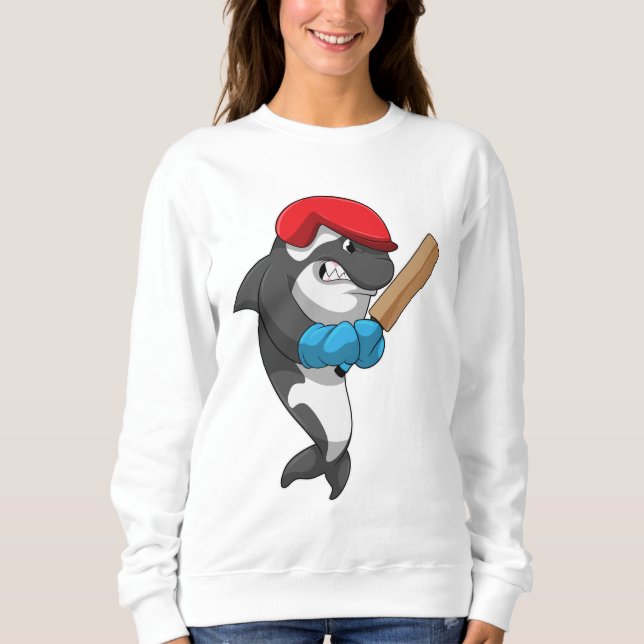 Killer whale at Cricket with Cricket bat Sweatshirt (Front)