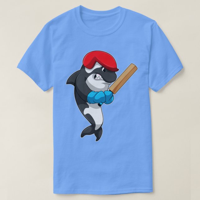 Killer whale at Cricket with Cricket bat  T-Shirt (Design Front)