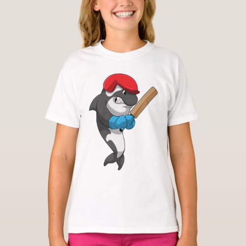 Killer whale at Cricket with Cricket bat T_Shirt