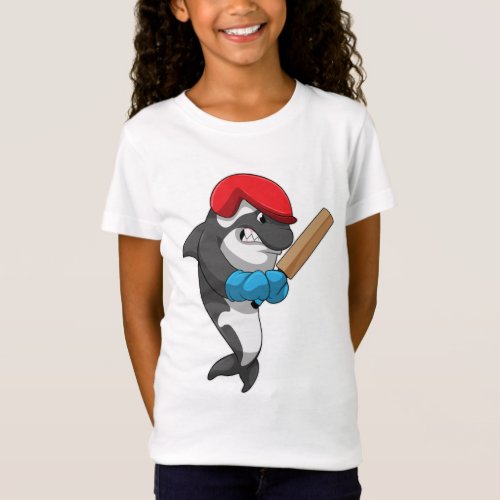 Killer whale at Cricket with Cricket bat T_Shirt