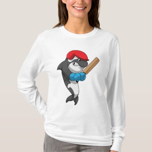 Killer whale at Cricket with Cricket bat T_Shirt