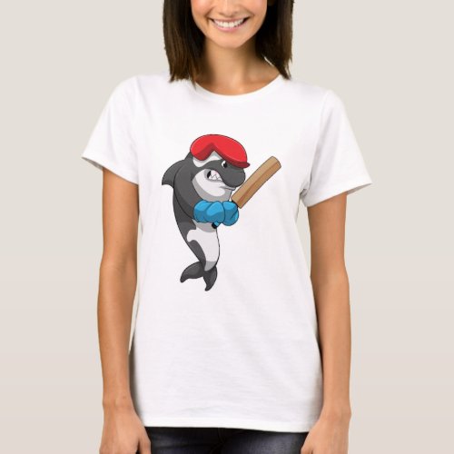 Killer whale at Cricket with Cricket bat T_Shirt