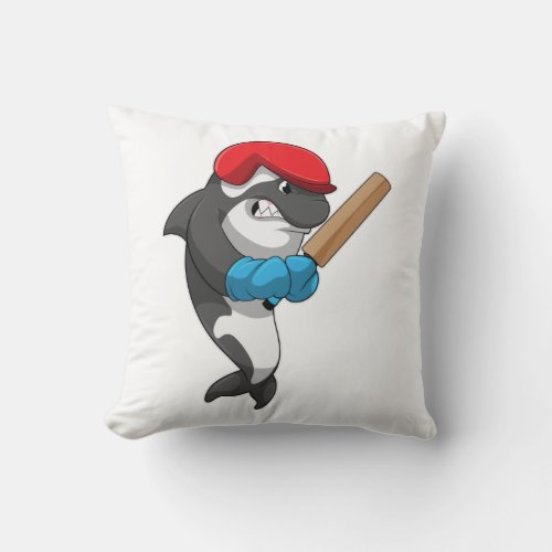 Killer whale at Cricket with Cricket bat Throw Pillow