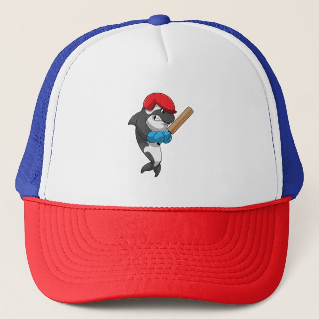Killer whale at Cricket with Cricket bat Trucker Hat (Front)