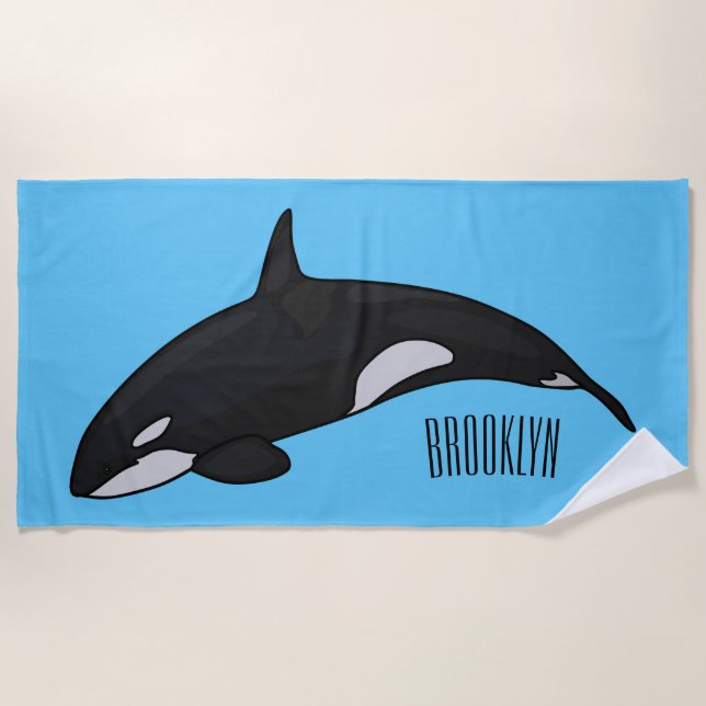 Killer whale cartoon illustration beach towel (Front)