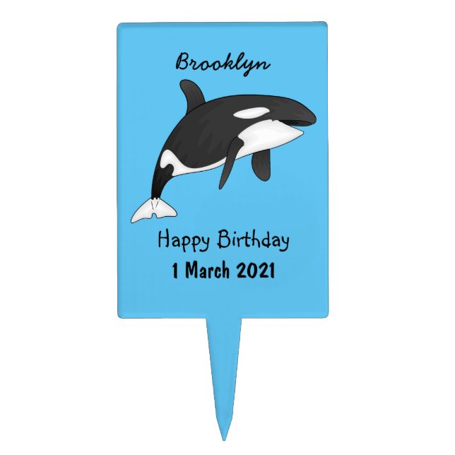 Killer whale cartoon illustration cake topper (Front)