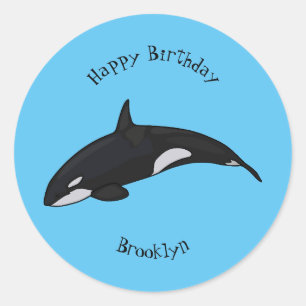 Killer whale cartoon illustration classic round sticker
