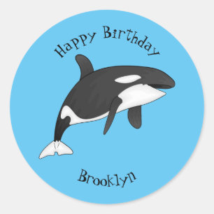 Killer whale cartoon illustration classic round sticker