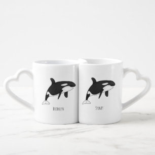 Killer whale cartoon illustration coffee mug set