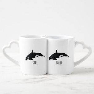 Killer whale cartoon illustration coffee mug set