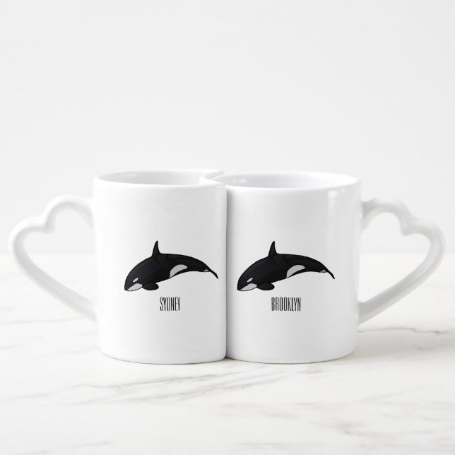 Killer whale cartoon illustration coffee mug set (Back Nesting)